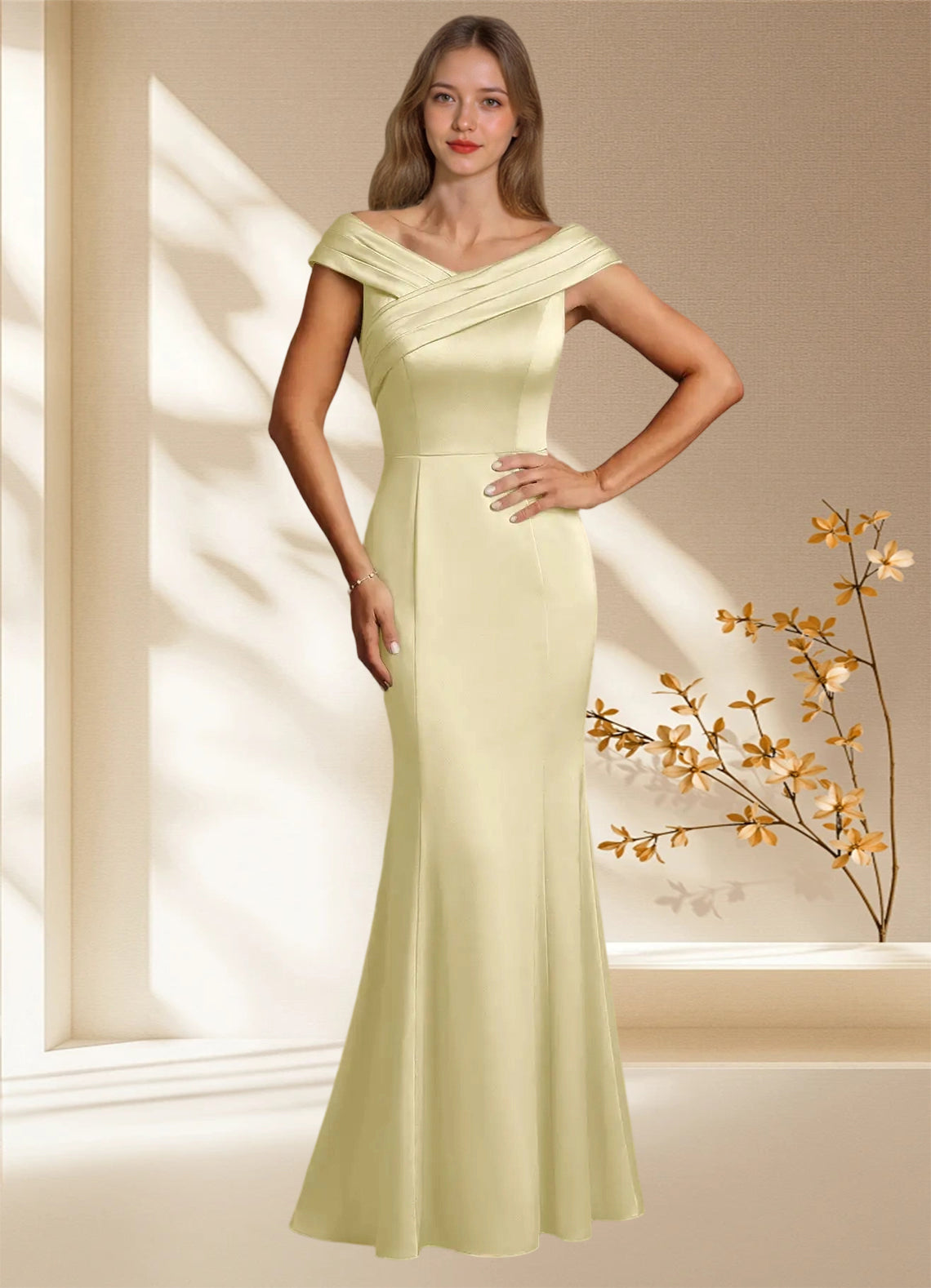 Augday Aberdeen Sheath Pleated Stretch Satin Dress