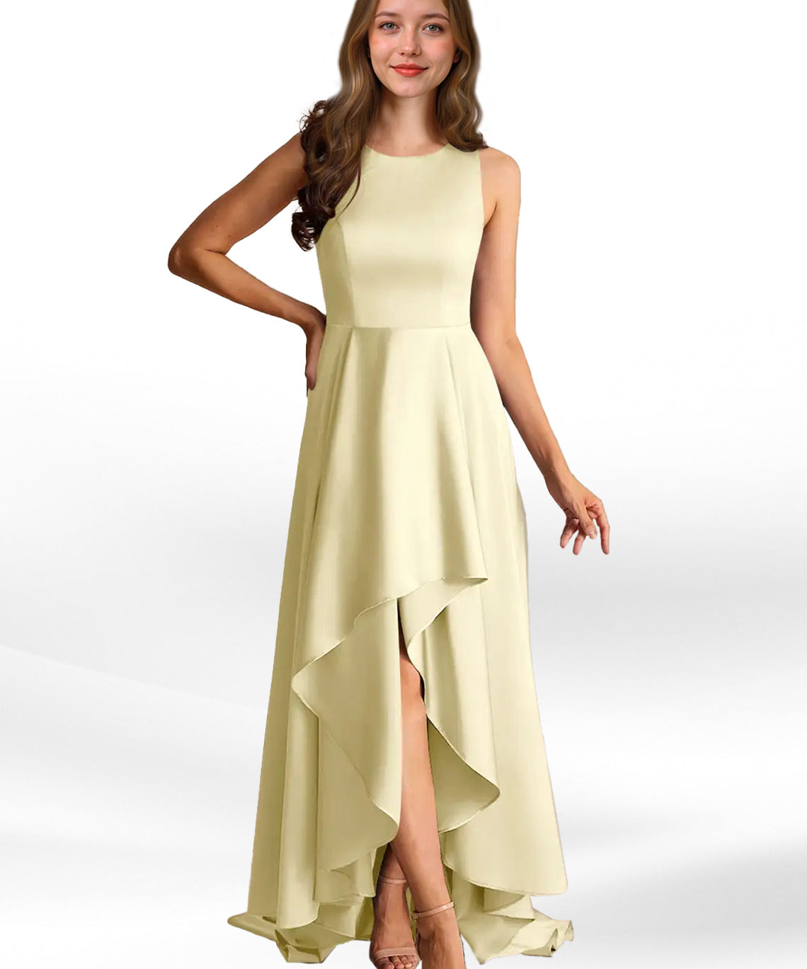 Augday Niles A-Line Trains Stretch Satin Dress