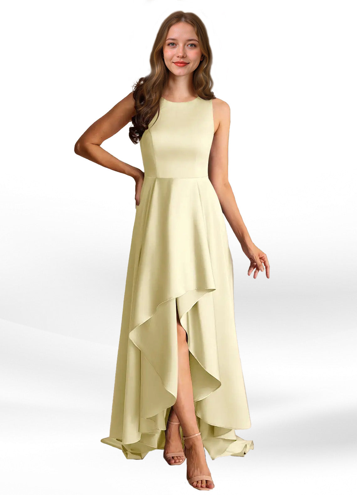 Augday Niles A-Line Trains Stretch Satin Dress