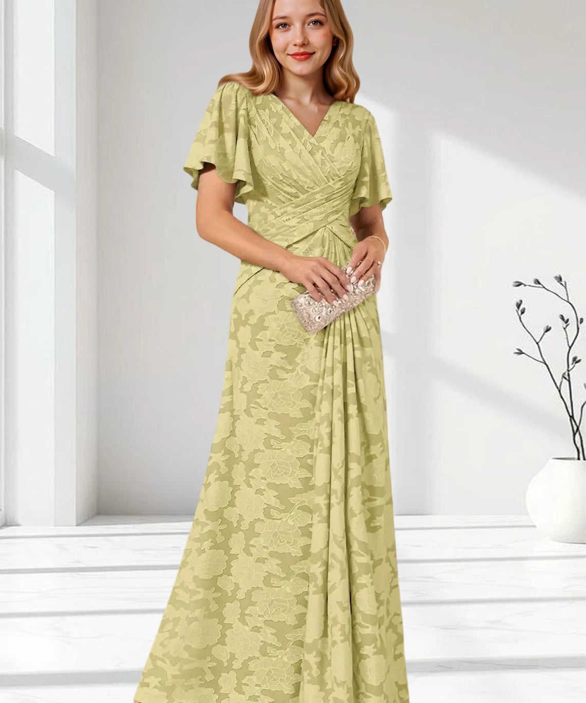 Augday Emmeline Pleated Floral Burnout Dress
