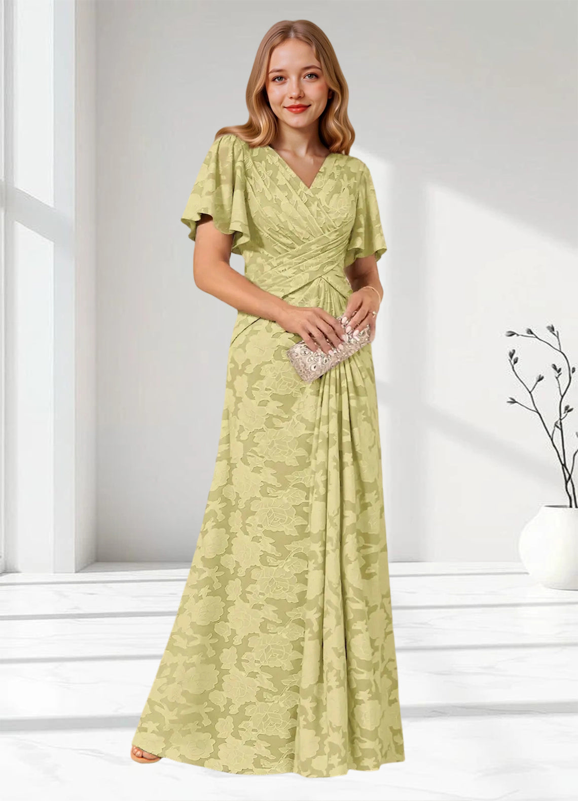 Augday Emmeline Pleated Floral Burnout Dress