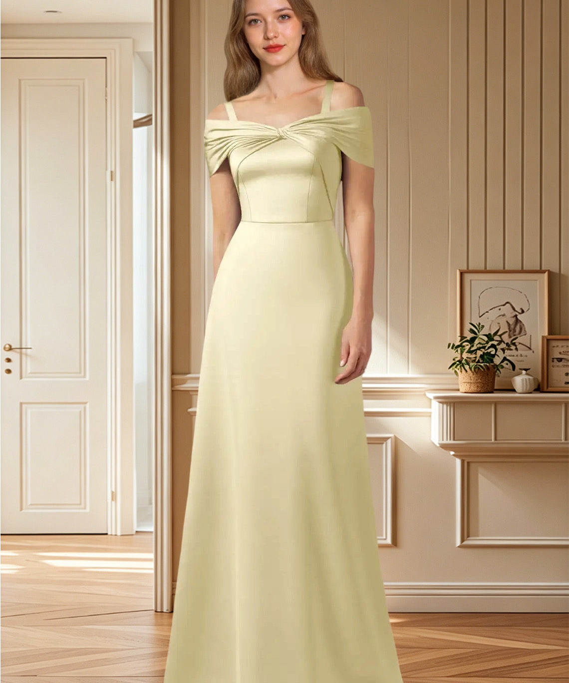 Augday Amelia A-Line Off the Shoulder Stretch Satin Dress