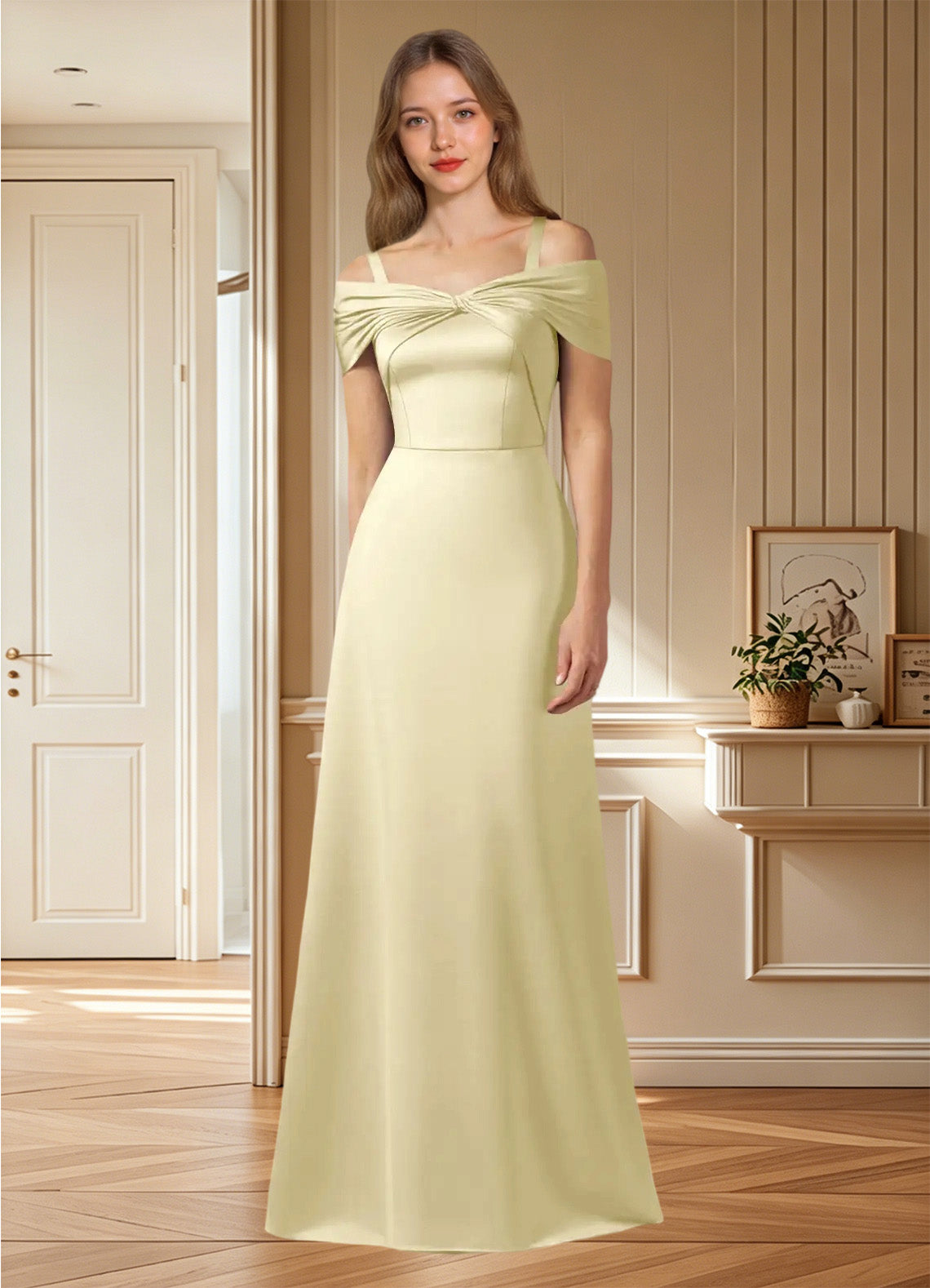 Augday Amelia A-Line Off the Shoulder Stretch Satin Dress