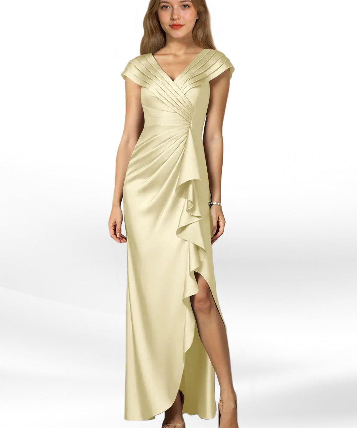 Augday Anderson A-Line Pleated Stretch Satin Dress