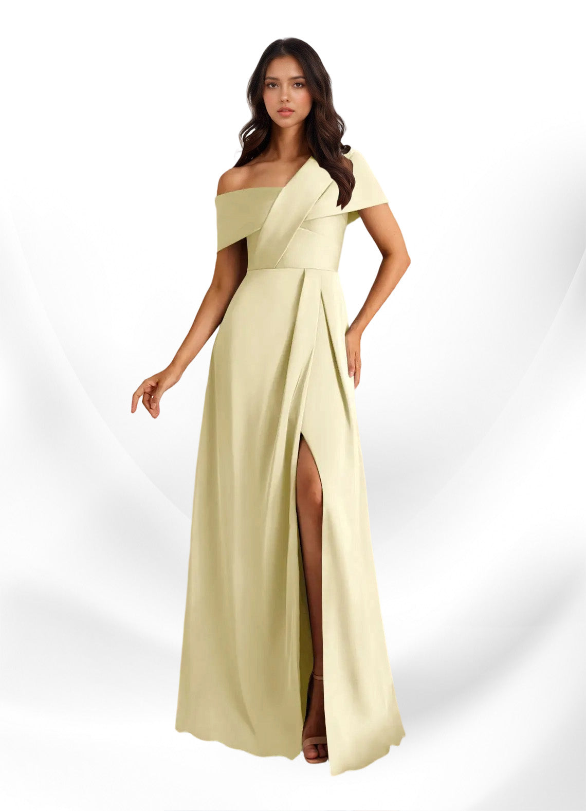 Augday Milton A-Line Pleated Stretch Satin Dress