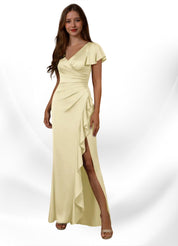 Augday Roya Mermaid V-Neck Pleated Stretch Satin