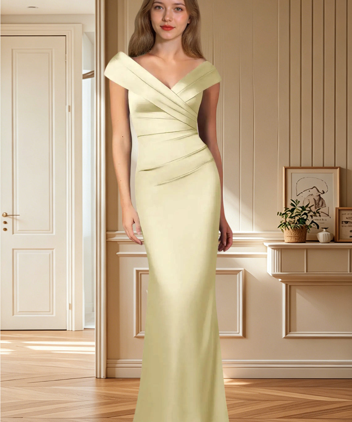Augday Ludlow Mermaid Pleated Stretch Satin Dress