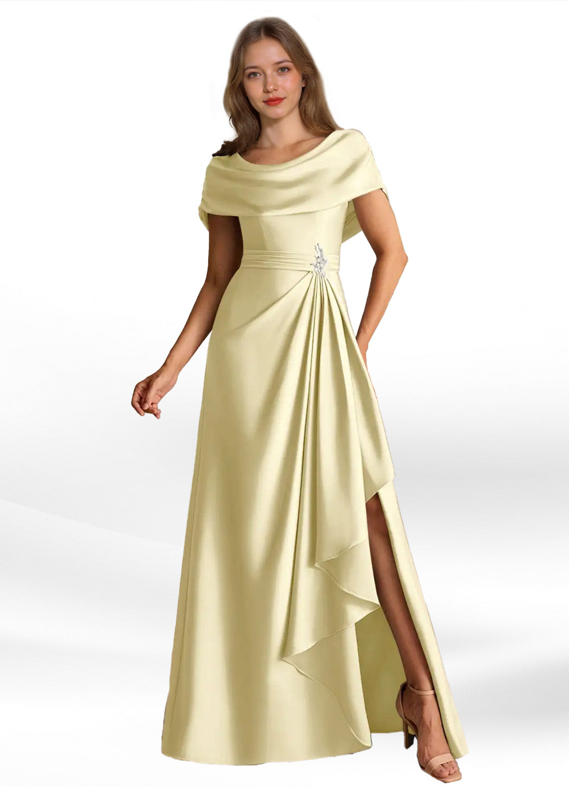 Augday Branford A-Line Pleated Stretch Satin Dress