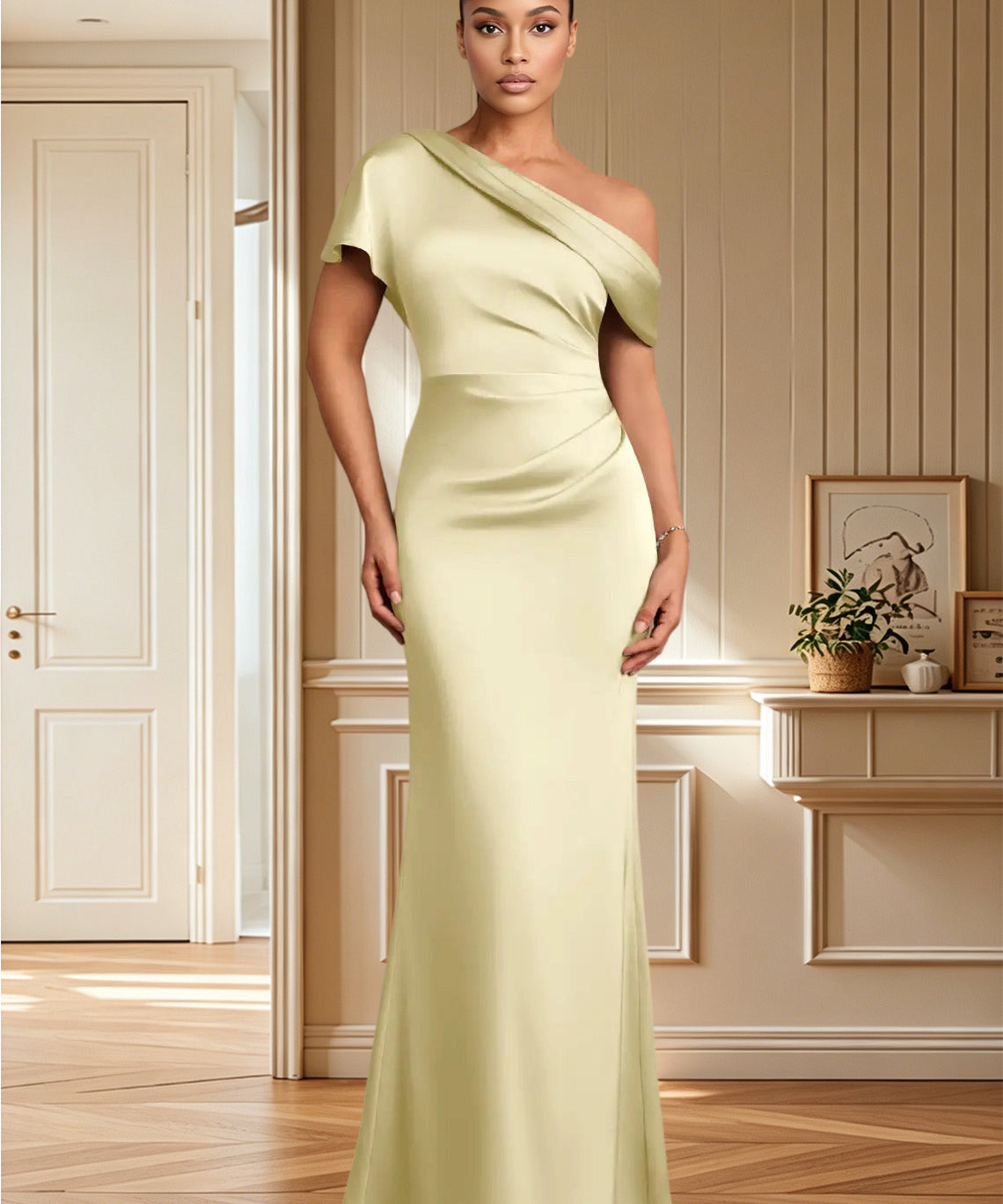 Augday Rutha Sheath One Shoulder Stretch Satin Dress