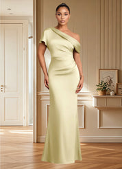 Augday Rutha Sheath One Shoulder Stretch Satin Dress