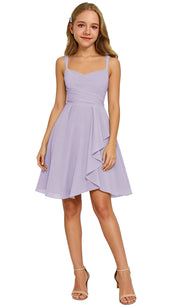Augday Laly Girl Short Chiffon Flower Girl Dress for Wedding Spaghetti Straps Teens Formal Dresses