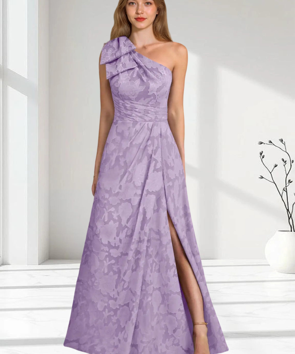 Augday Easton Ball-Gown One Shoulder Floral Burnout Dress