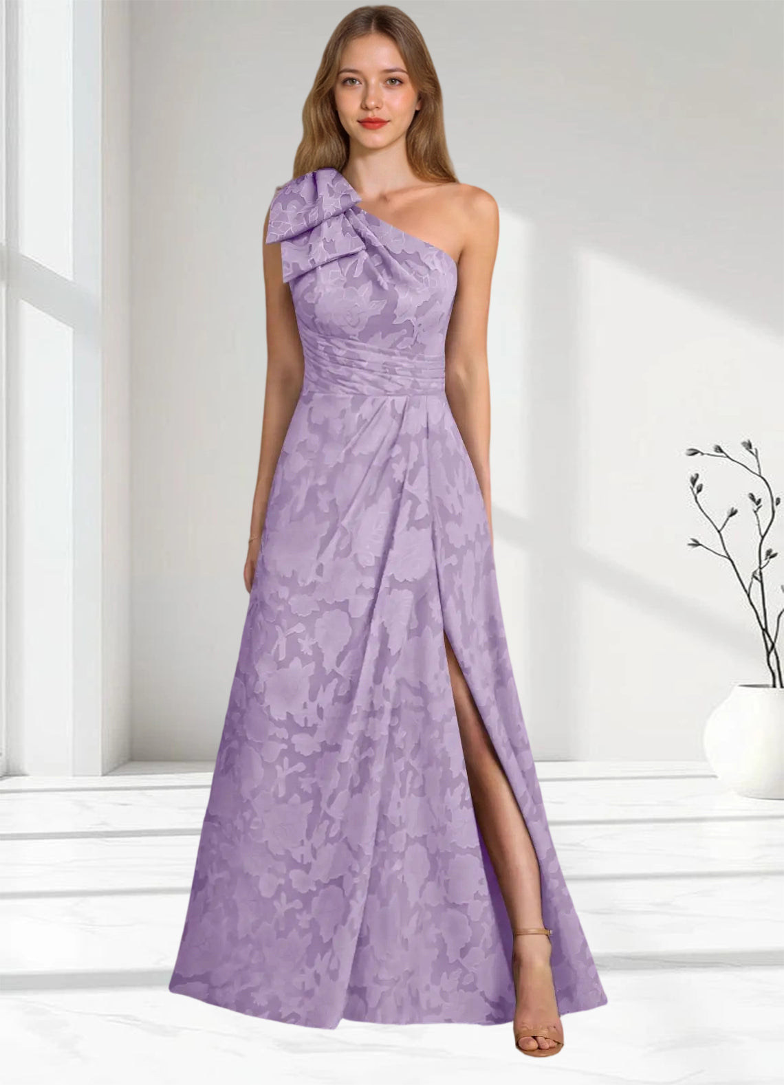 Augday Easton Ball-Gown One Shoulder Floral Burnout Dress