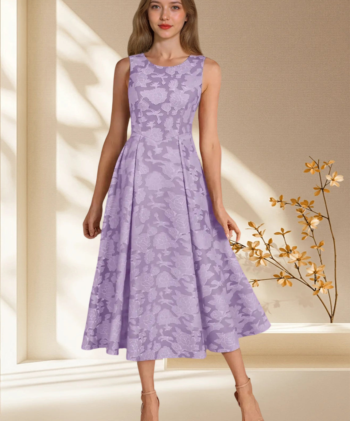Augday Fulton A-Line Pleated Floral Burnout Dress