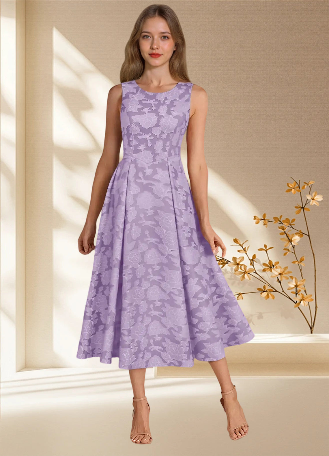Augday Fulton A-Line Pleated Floral Burnout Dress