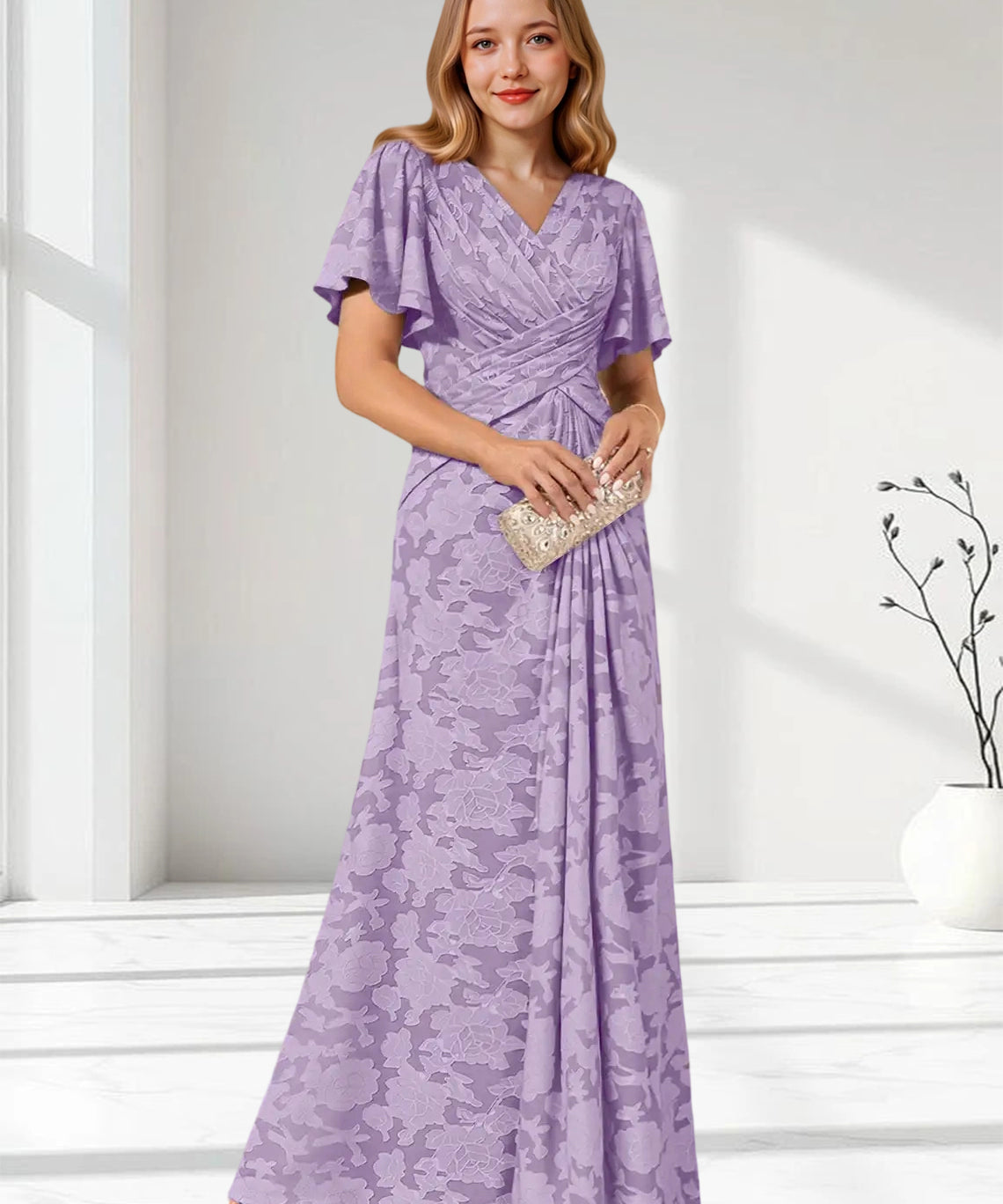 Augday Emmeline Pleated Floral Burnout Dress