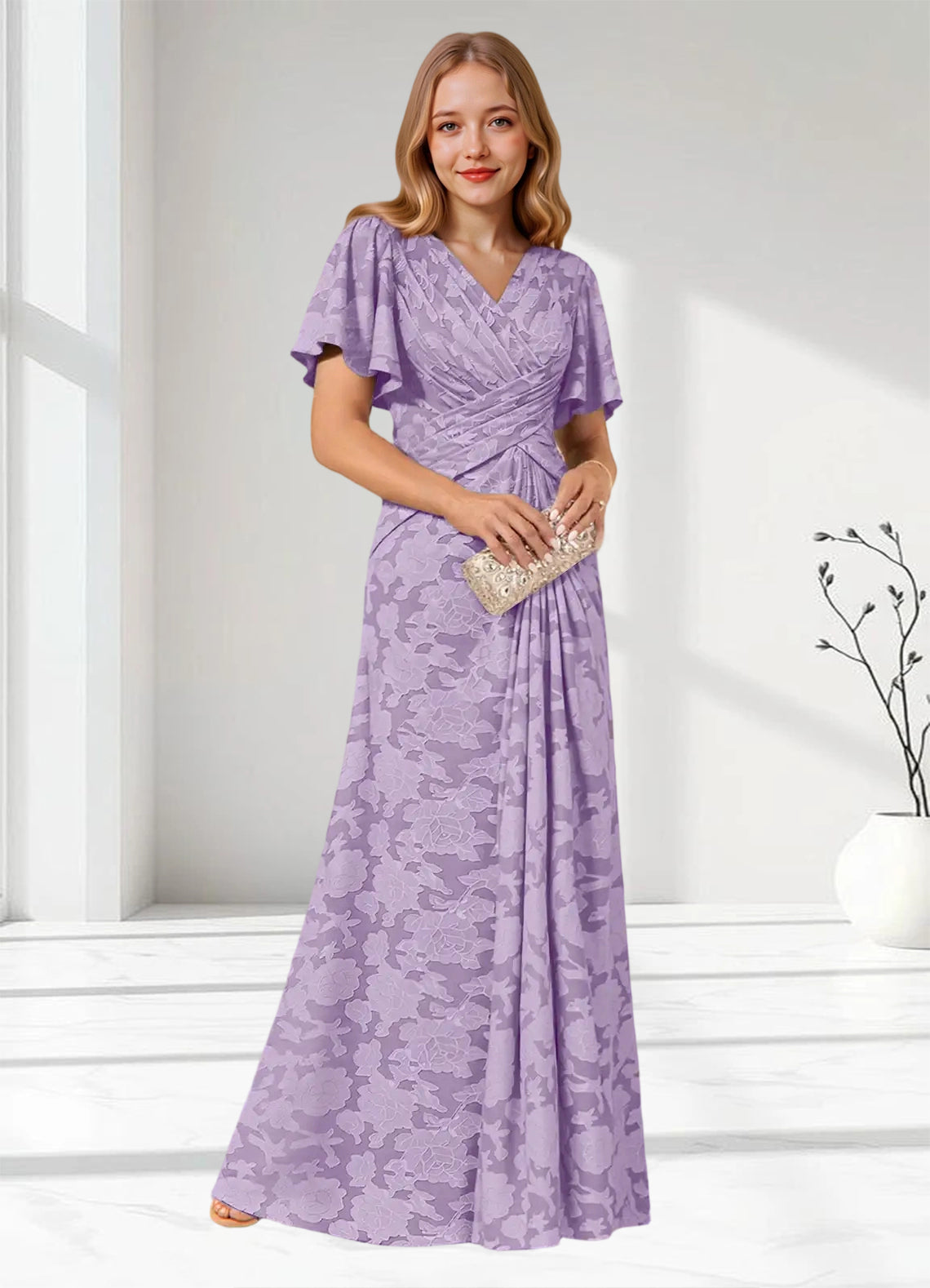 Augday Emmeline Pleated Floral Burnout Dress