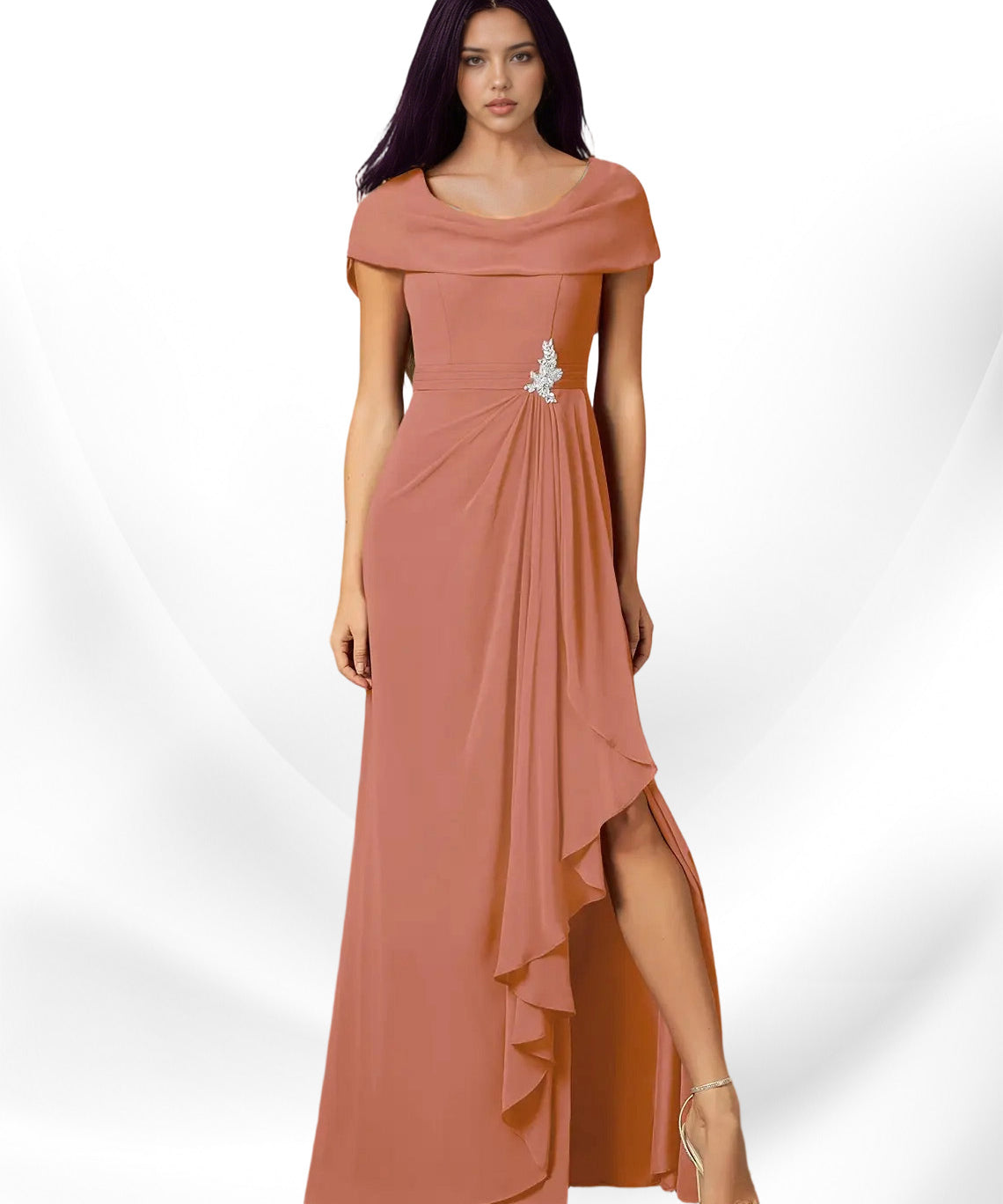 Augday Mary A-Line Side Slit Chiffon Dress