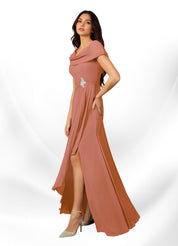 Augday Mary A-Line Side Slit Chiffon Dress