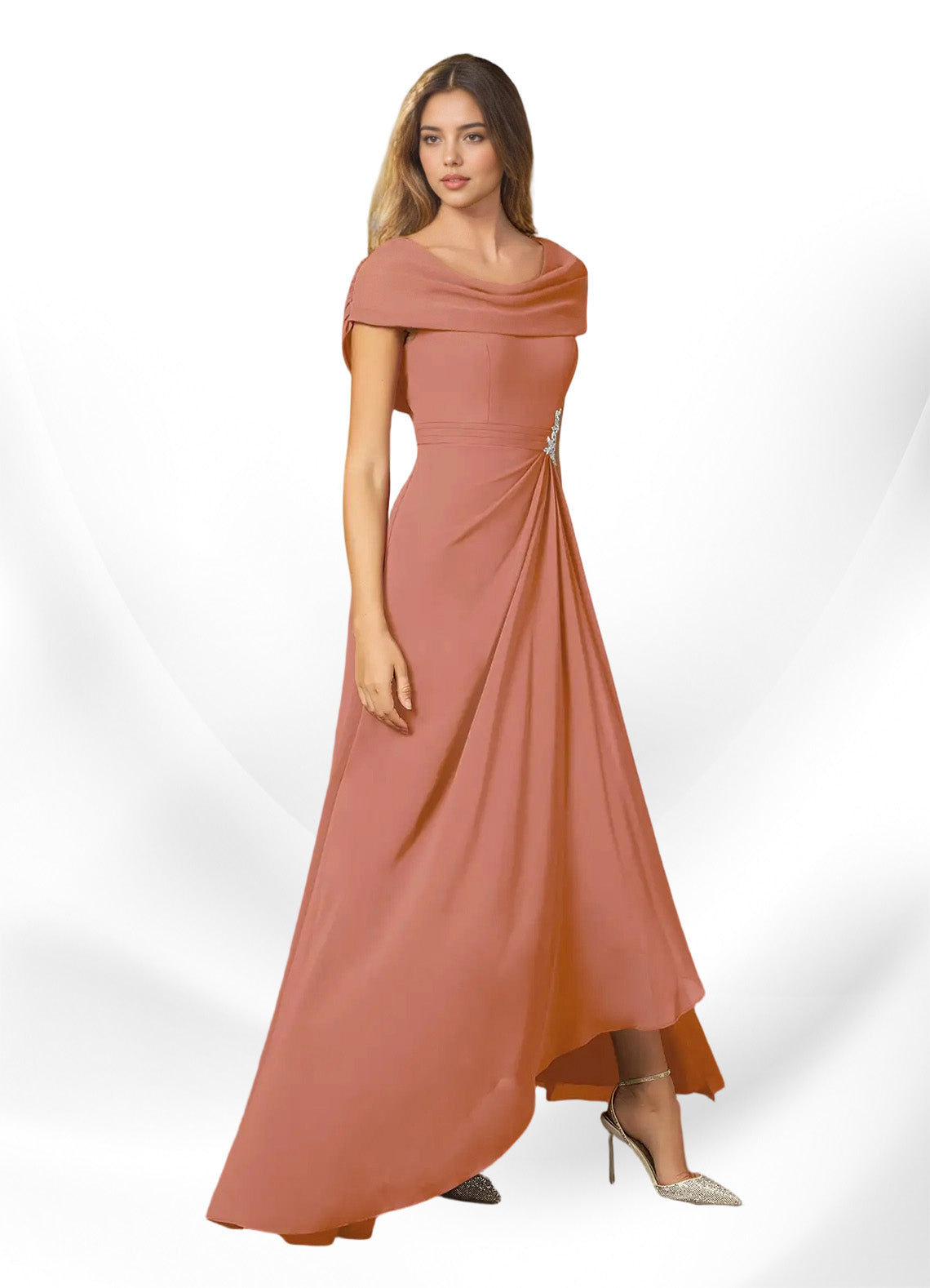 Augday Mary A-Line Side Slit Chiffon Dress