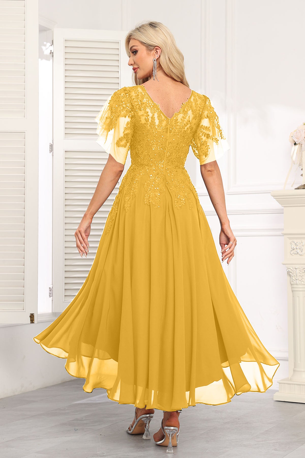 Augday Chiffon Lace Sequins Mother of the Bridesmaid Dresses