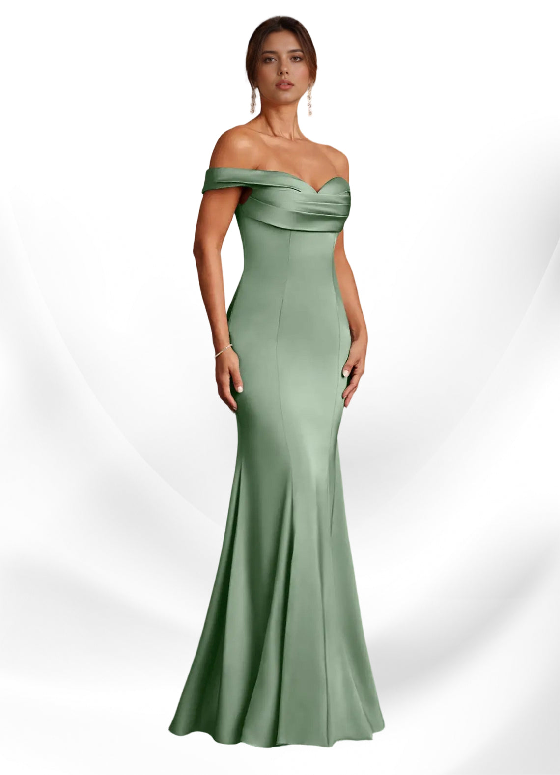 Augday  Mermaid Off the Shoulder Stretch Satin Dress