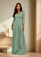 Augday Annetta A-Line V-Neck Pleated Mesh Dress