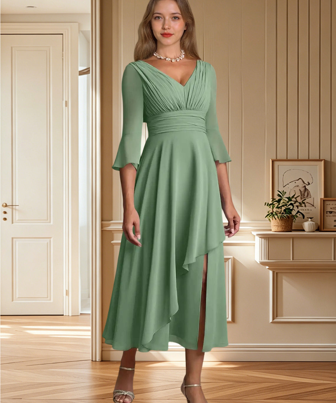 Augday Aerynne A-Line Pleated Chiffon Dress