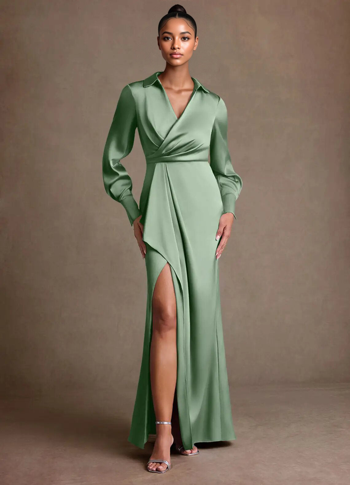 Augday Jacinta Sheath Pleated Stretch Satin Dress