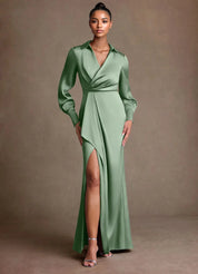 Augday Jacinta Sheath Pleated Stretch Satin Dress