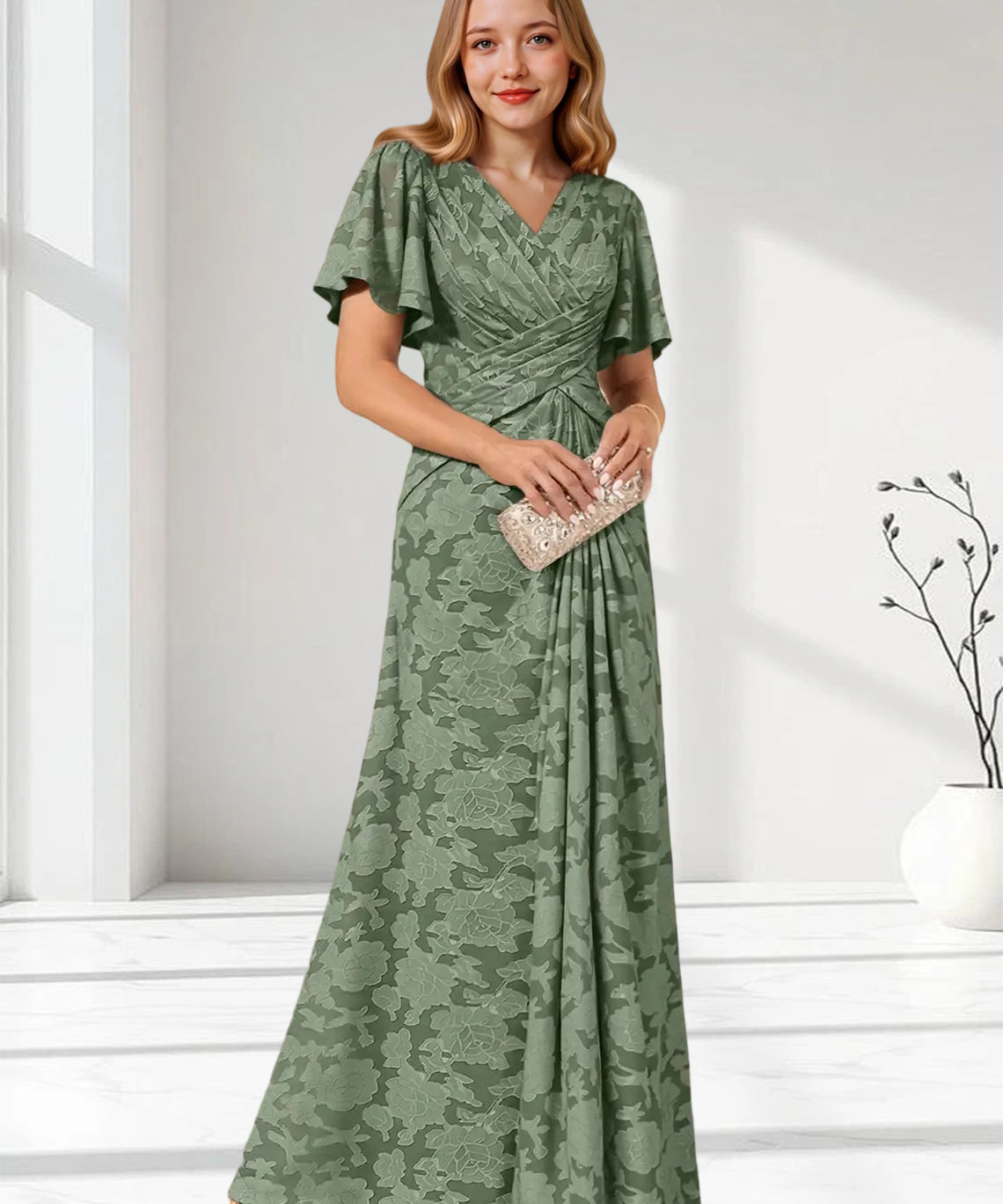 Augday Emmeline Pleated Floral Burnout Dress