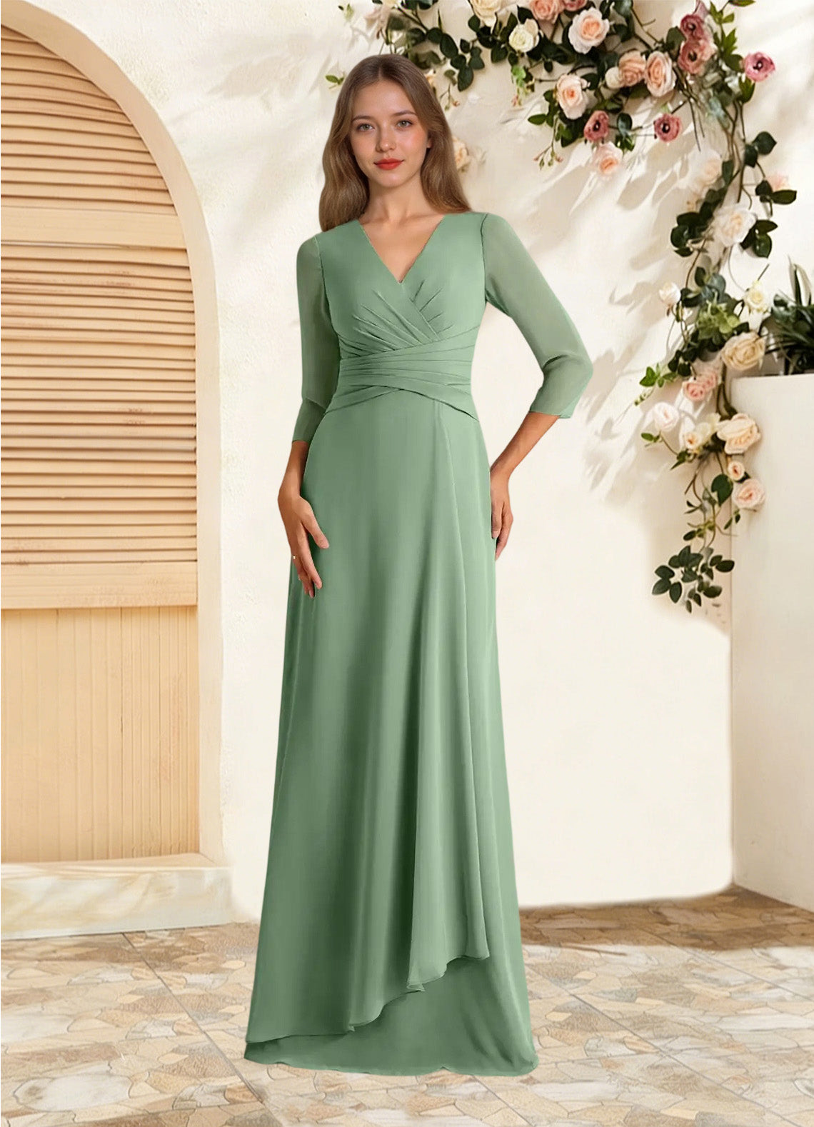 Augday Mayfield A-Line Pleated Chiffon Dress