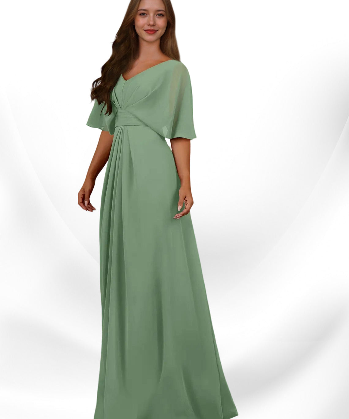 Augday Oksana A-Line V-Neck Pleated Chiffon Dress