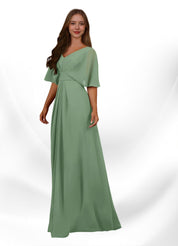 Augday Oksana A-Line V-Neck Pleated Chiffon Dress