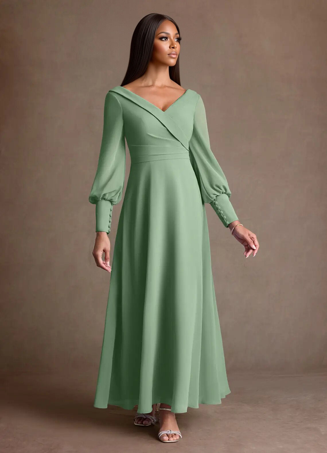 Augday Paterson A-Line Pleated Chiffon Dress