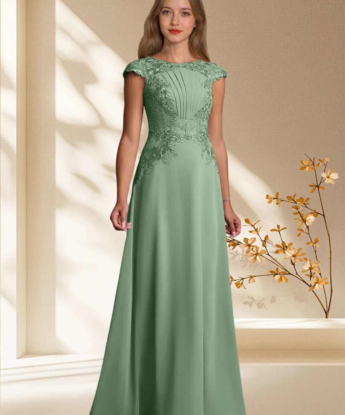 Augday Christi A-Line Lace Chiffon Dress