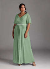 Augday A-Line V-Neck Pleated Chiffon Dress Plus Size