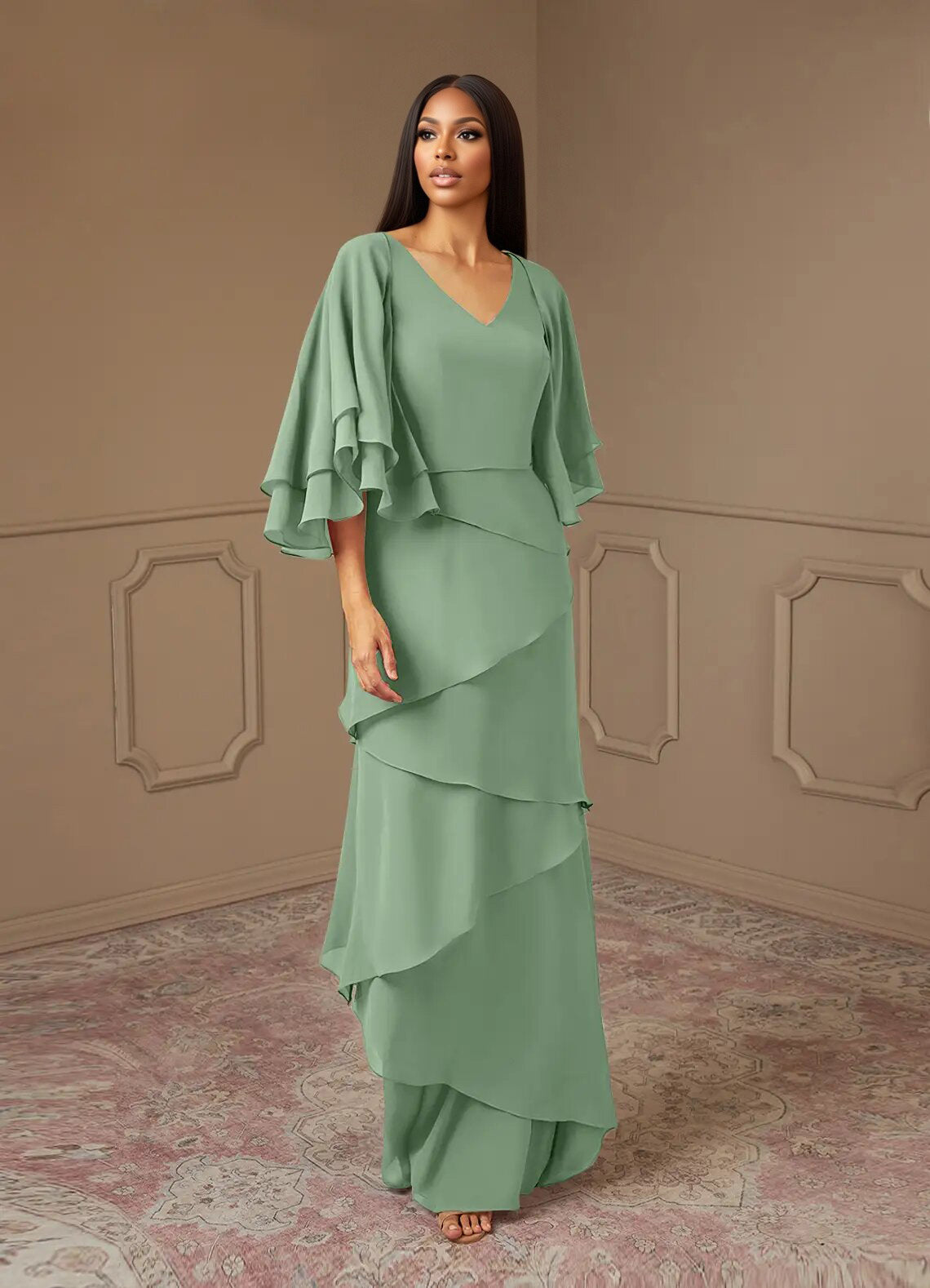 Augday OHara A-Line V-Neck Chiffon Dress