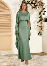 Augday Eli Sheath Boatneck Stretch Satin Dress