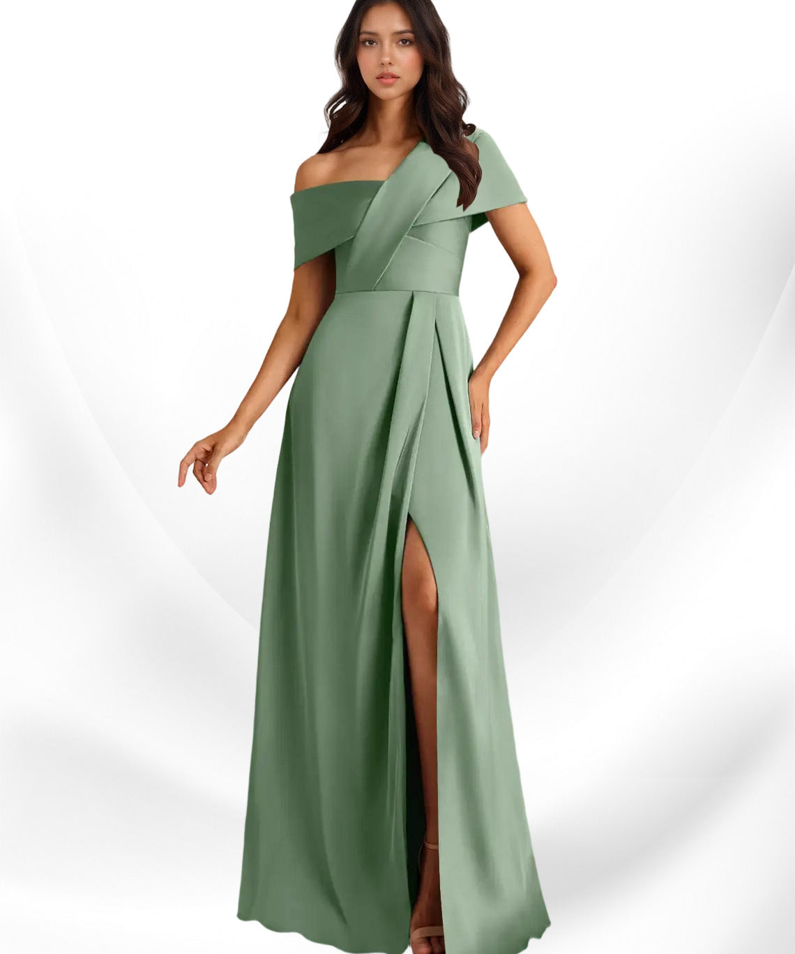 Augday Milton A-Line Pleated Stretch Satin Dress