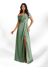 Augday Milton A-Line Pleated Stretch Satin Dress