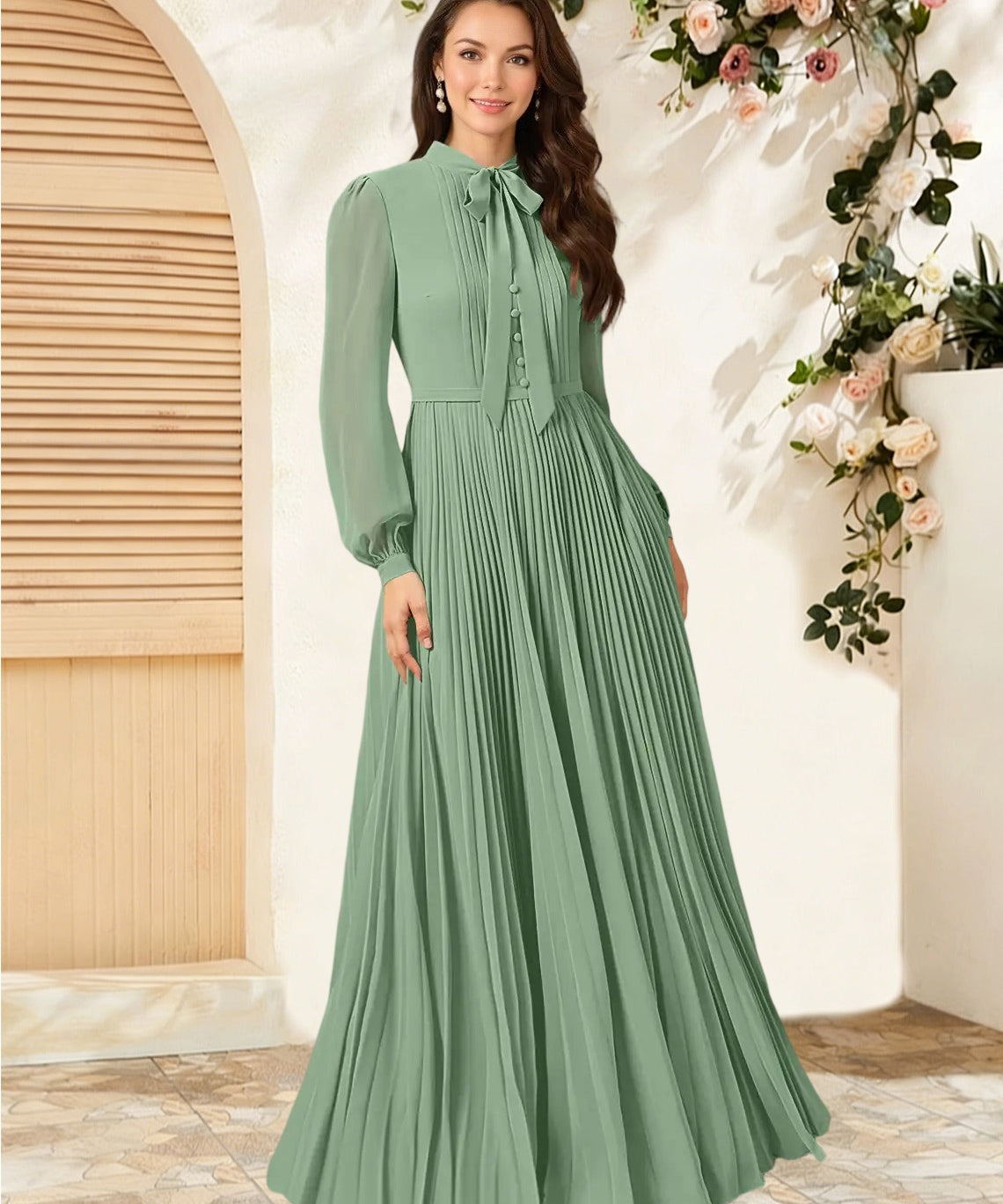 Augday Adellah A-Line Pleated Chiffon Dress