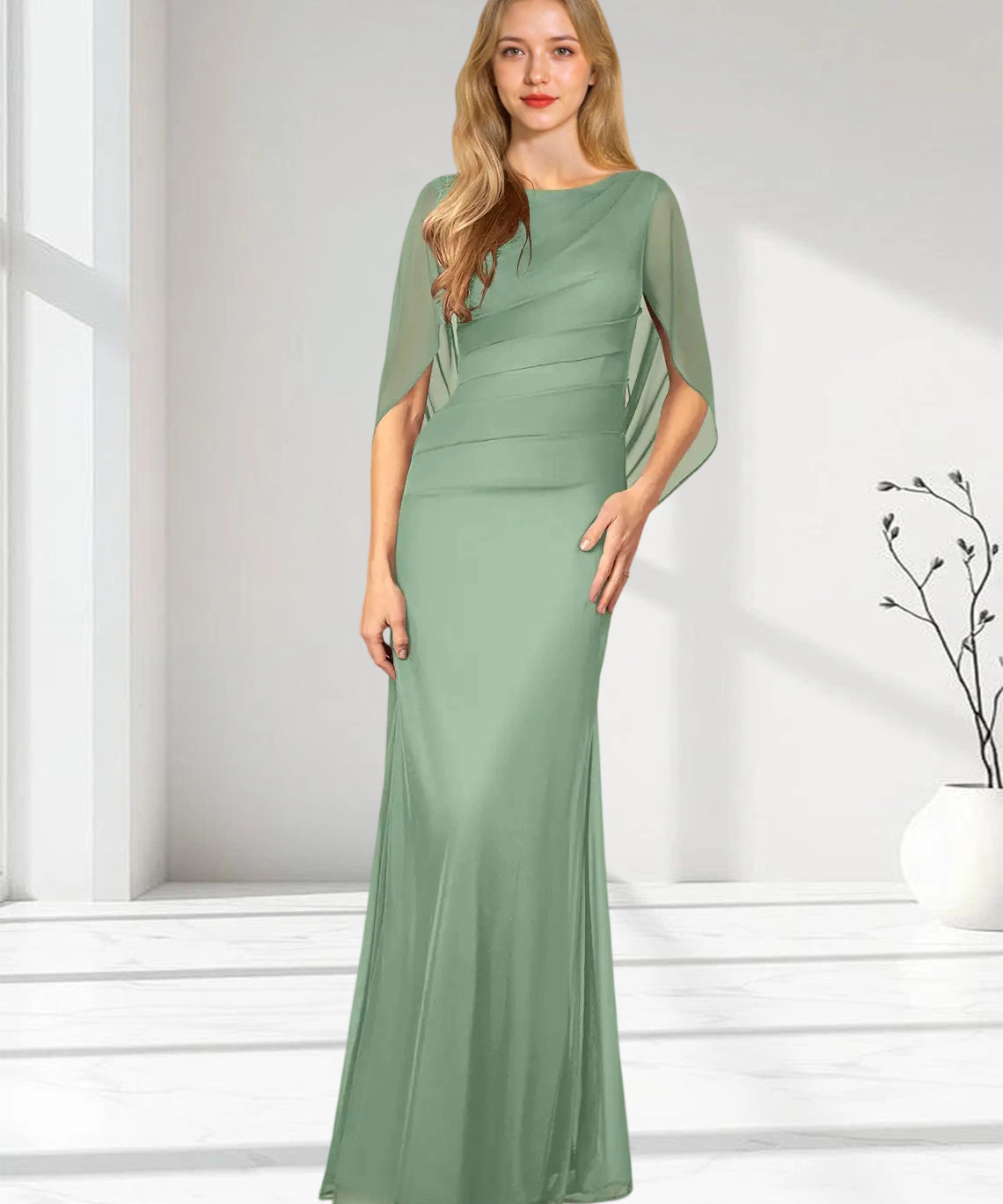 Augday Belladonna Mermaid Scoop Pleated Mesh Dress