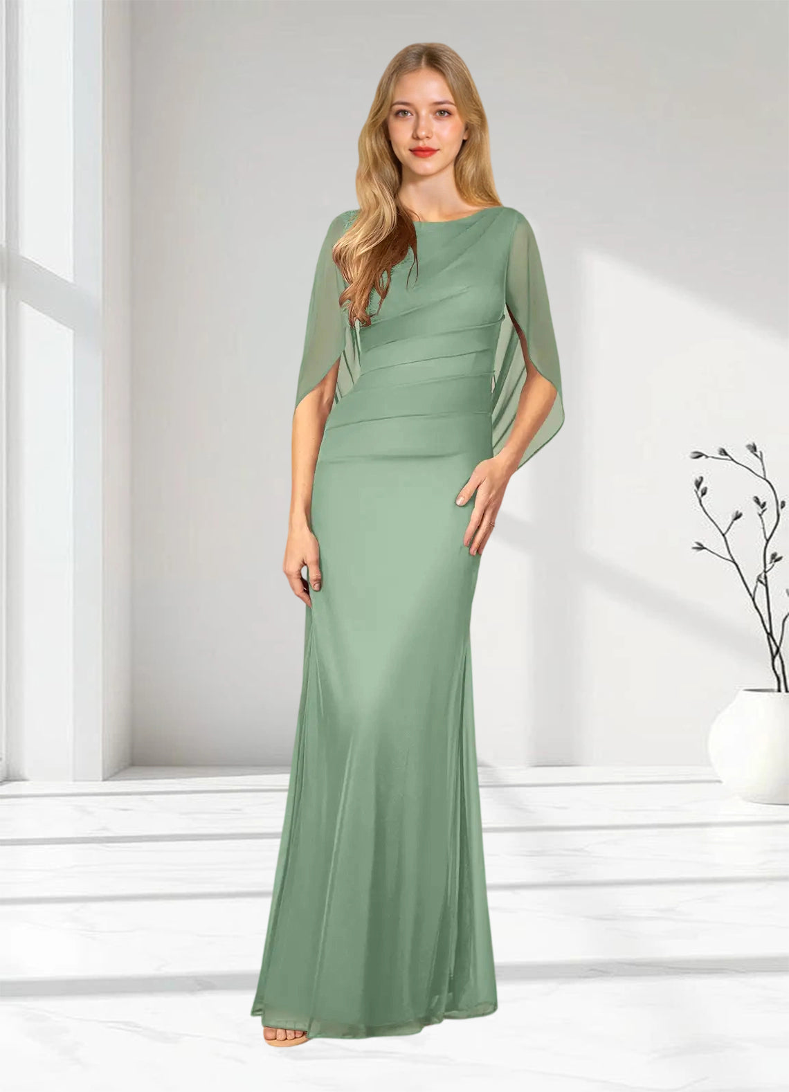 Augday Belladonna Mermaid Scoop Pleated Mesh Dress