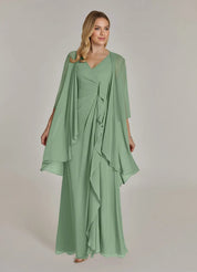 Augday Manuella A-Line V-Neck Pleated Chiffon Dress