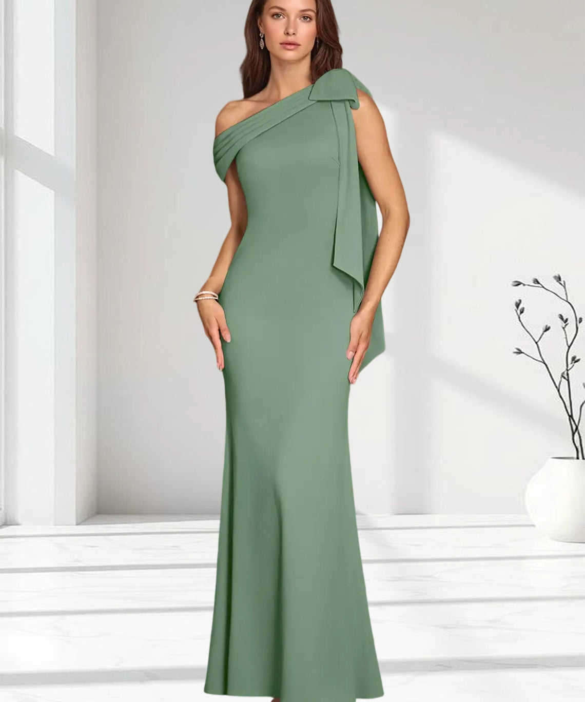 Augday Myers Mermaid Pleated Stretch Crepe Dress