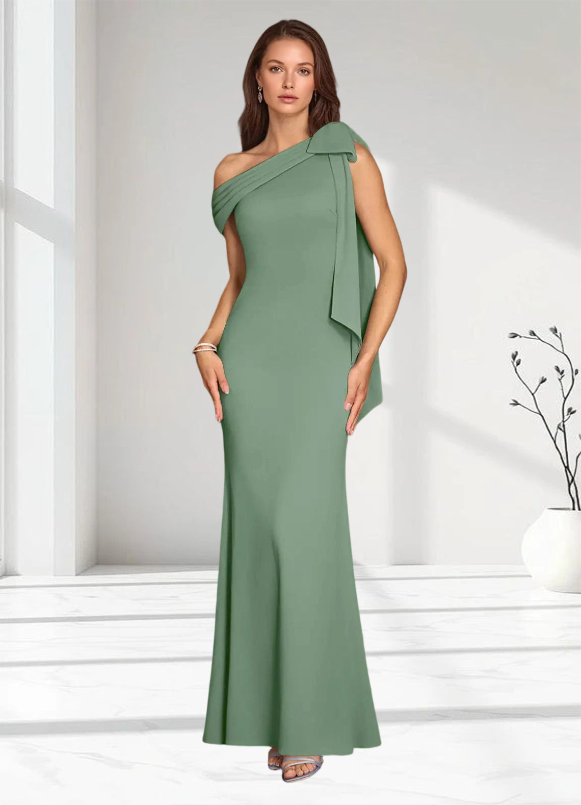 Augday Myers Mermaid Pleated Stretch Crepe Dress