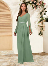 Augday Belinda A-Line V-Neck Pleated Chiffon Dress
