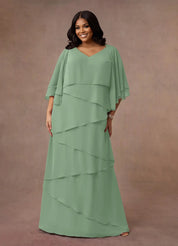 Augday OHara A-Line V-Neck Chiffon Dress Plus Size