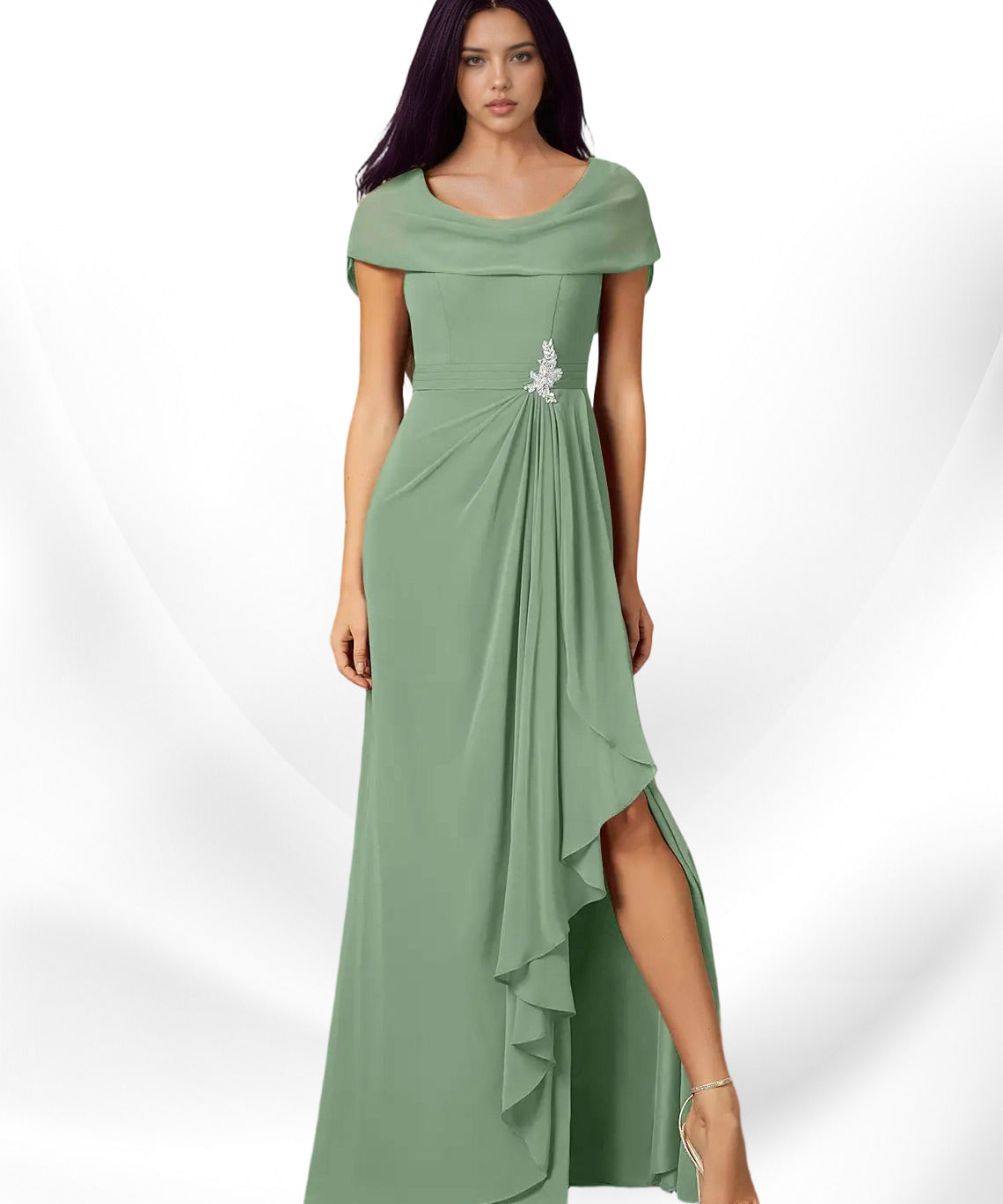 Augday Mary A-Line Side Slit Chiffon Dress